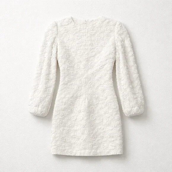 Just Me Dress Womens Size S White Floral Lace Mini Long Sleeve V-Neck Zip - Picture 4 of 7
